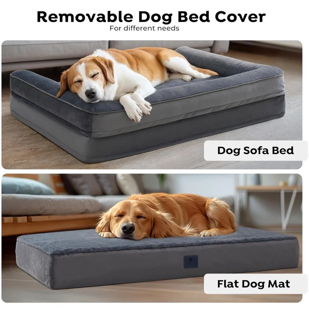 New Orthopedic Dog Bed XL Size Dogs 2 in 1 Sofa Bed Bolster Cover Couch Pet Mat